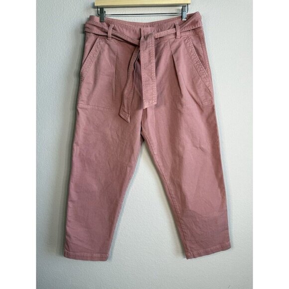 Loft Tie Waist Straight Pants Pleat Front High Rise Pink Casual Women’s‎ Size 12 - Picture 4 of 11